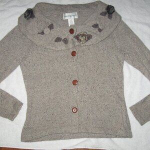 VINTAGE BLOOMINGDALES APPLIQUE SHAWL COLLAR GRAY PM CARDIGAN SWEATER COT…